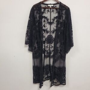 She + Sky‎ Womens Embroidered Whimsigoth Fairy Grunge Kimono Top Size M/L Black